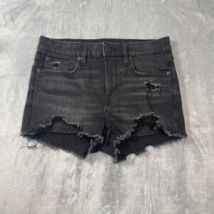 American Eagle Shorts Women Size 0 Black Distressed Denim Cutoff
